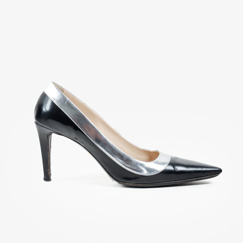 Prada Metallic Rim Point Toe Stiletto Heels